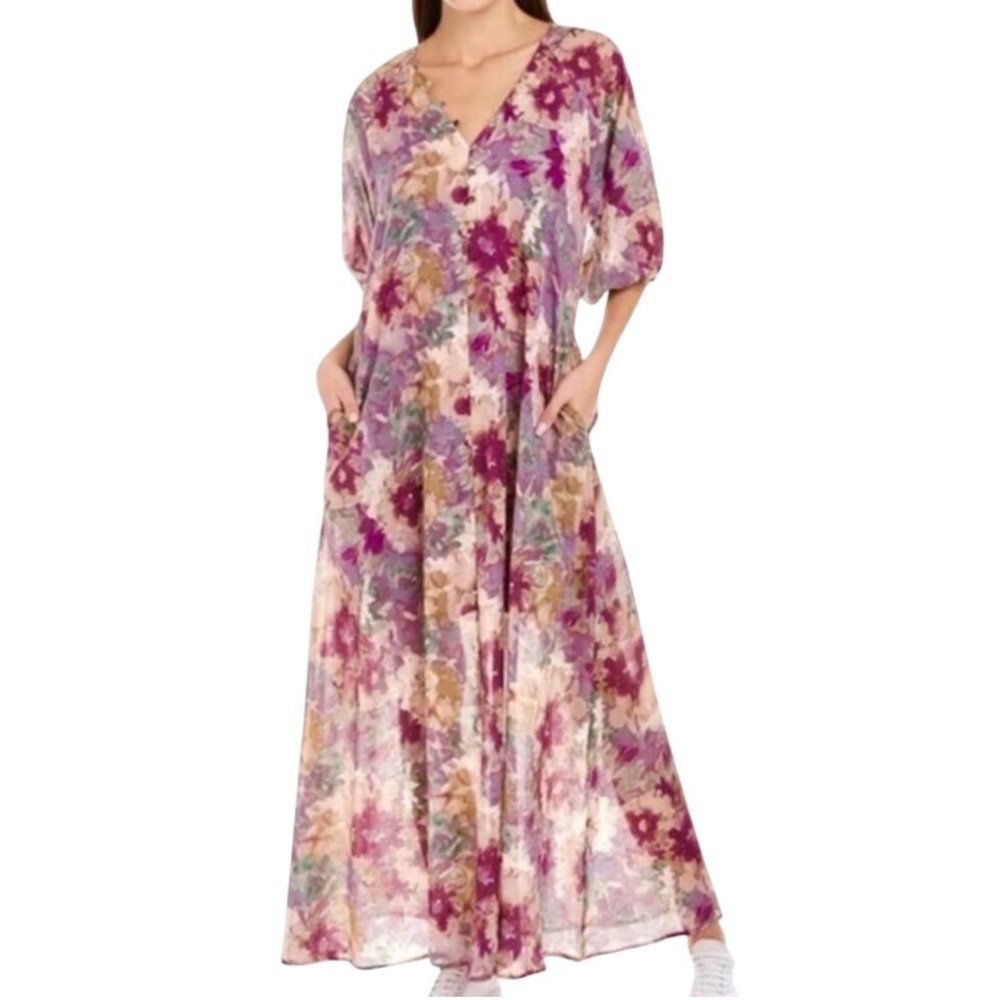 CALME by JOHNNY WAS Floral Raglan Lined Dress, Size S New with Tag MSRP $148